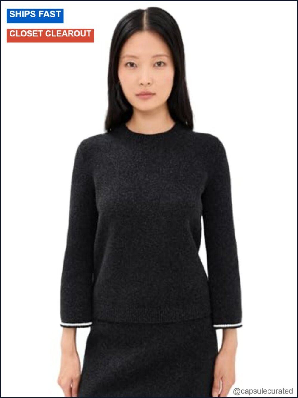 Long Sleeve Tweed Knit Top with Braided Trim